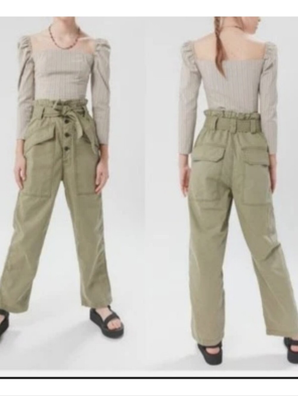 High-Waist Paperbag Cargo Pants (XL)